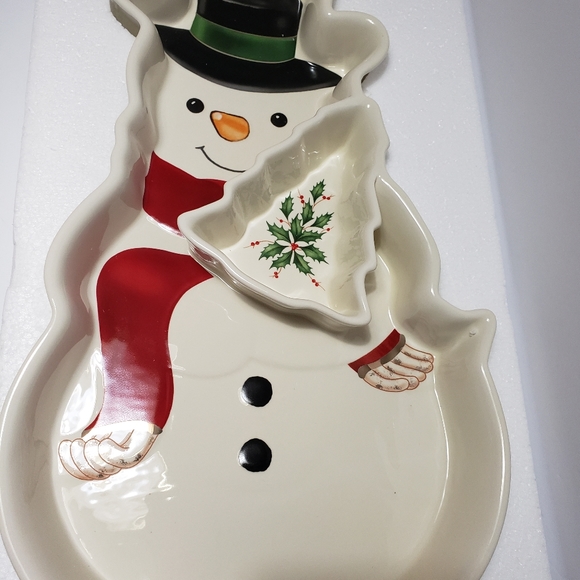 NEW! LENOX Holiday Entertaining Snowman Chip and Dip Bowl Set - Picture 2 of 6
